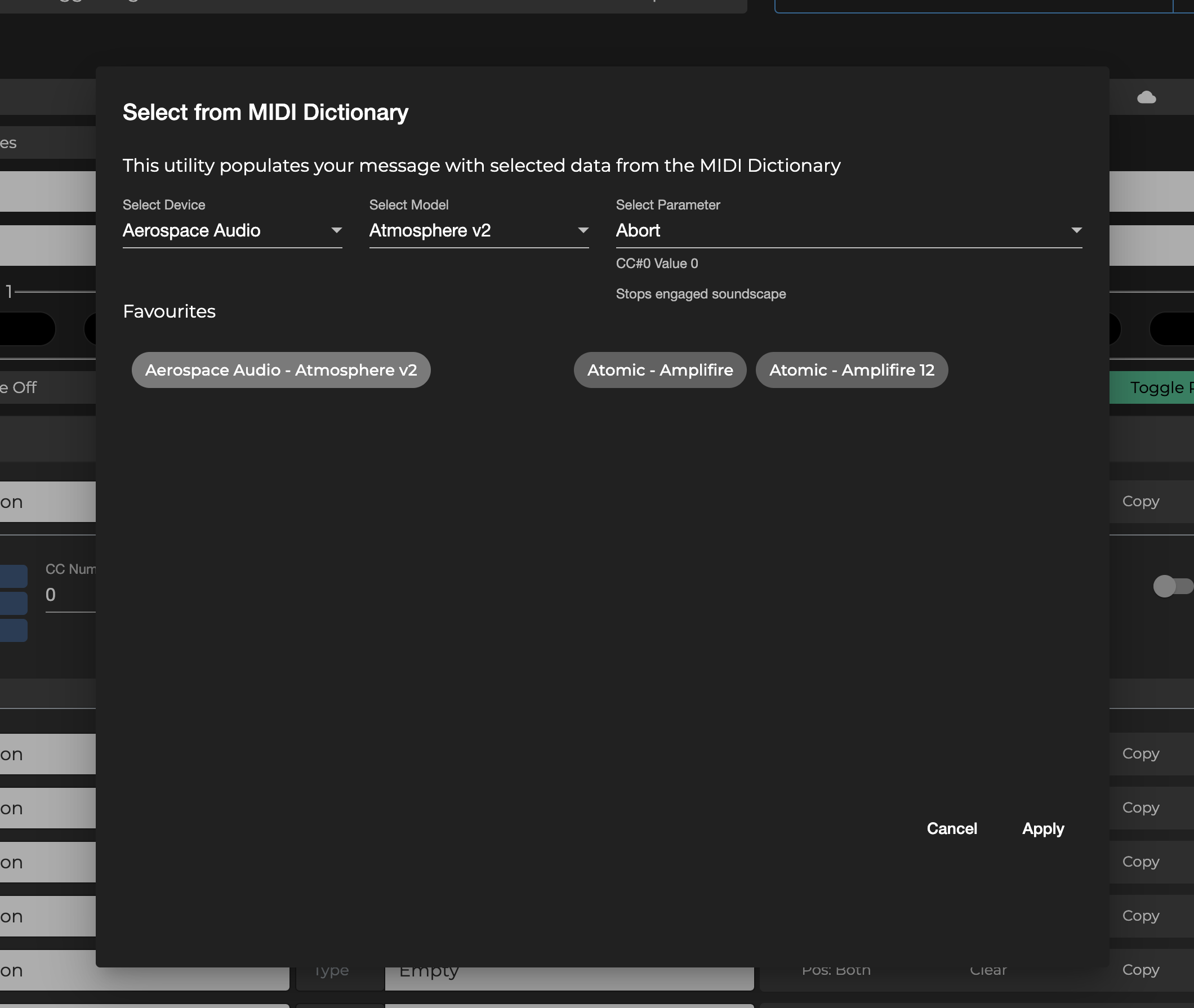 Quick access to selected devices in the MIDI Dictionary